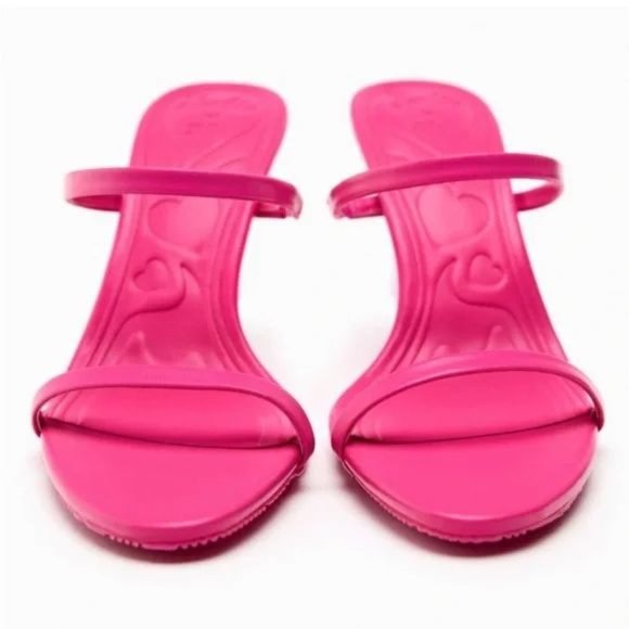 ZARA x BARBIE™ THE MOVIE ©WARNER BROS. LEATHER SANDALS HEELS - Picture 5 of 6